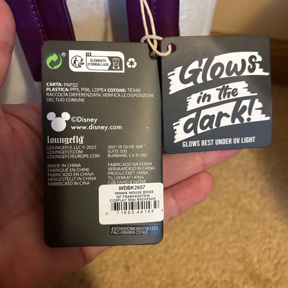 Loungefly Disney Minnie Mouse Bride Frankenstein Glow in the Dark Mini Backpack - Picture 9 of 13